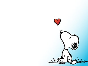 Snoopy Gazing at a Floating Red Heart on a Soft Blue Gradient Background HD wallpaper