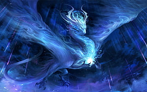 Luminous Celestial Dragon with Ethereal Wings in Cosmic Nebula Fantasy Art HD wallpaper