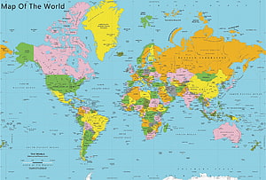 Colorful Political World Map with Country Borders and Ocean Labels HD wallpaper