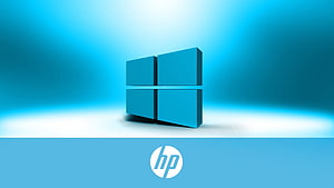 Windows 10 3D Logo with HP Branding on Blue Gradient Background HD wallpaper