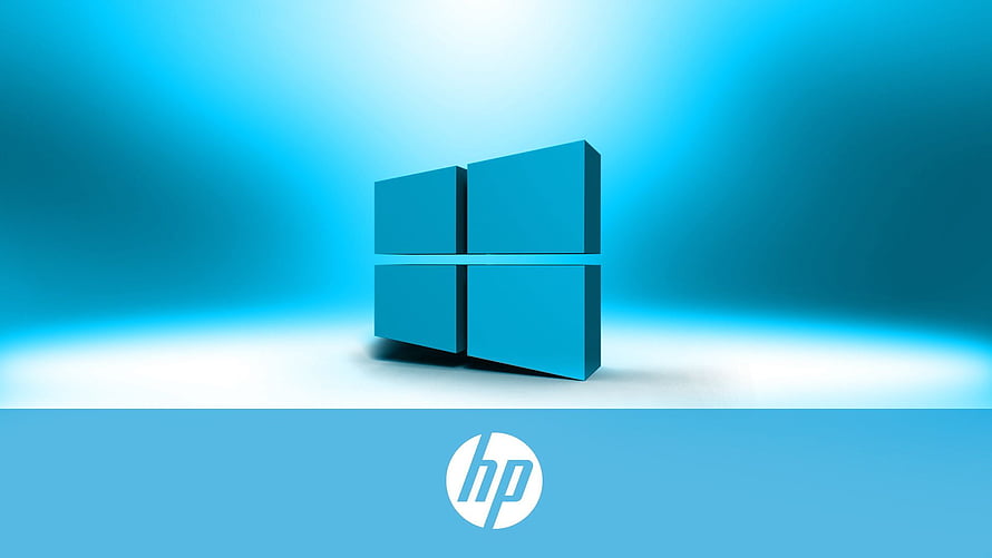 Windows 10 3D Logo with HP Branding on Blue Gradient Background HD wallpaper