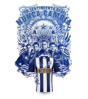 Alianza Lima 2021 Home Kit Illustration Featuring Players and Club Crest in Blue and White Stripes HD phone wallpaper