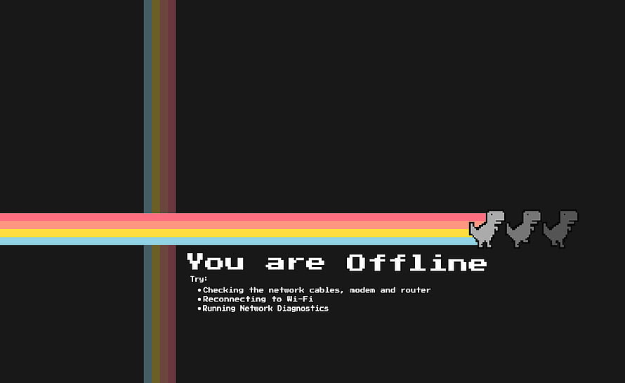 Google Chrome Offline Dinosaur Game with Rainbow Trail and Dark Mode Background HD wallpaper