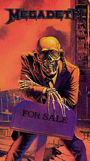 Megadeth Skeleton Businessman Holding For Sale Sign Album Art HD phone wallpaper
