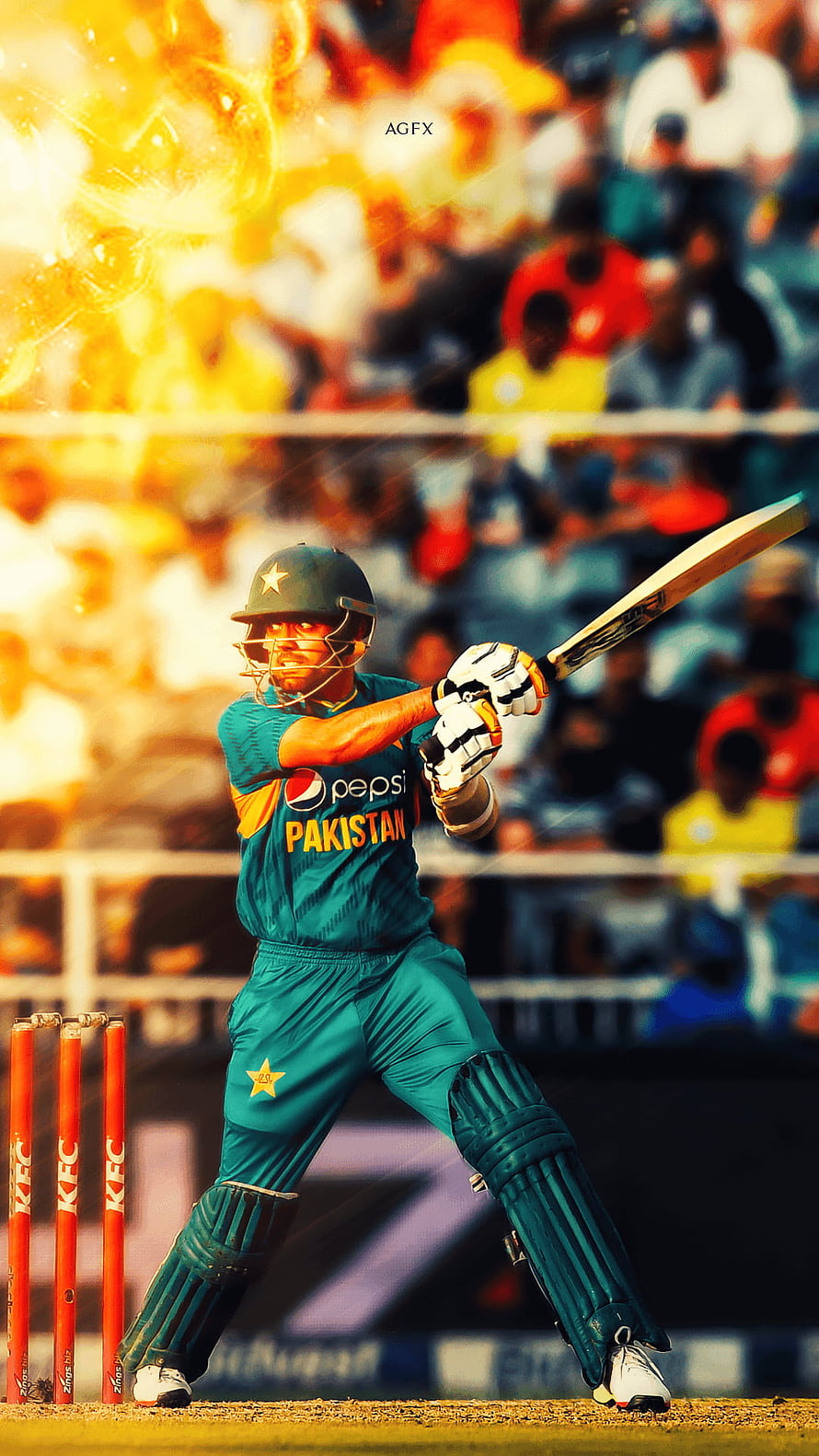 Pakistan Cricket Team Player in Action with Bat and Helmet on the Field HD phone wallpaper