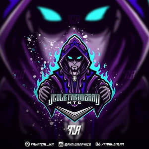 JcoleTheWizard MTG Esports Mascot Logo with Purple Hooded Wizard and Cyan Flames HD phone wallpaper