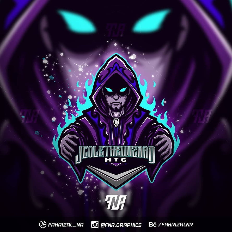 JcoleTheWizard MTG Esports Mascot Logo with Purple Hooded Wizard and Cyan Flames HD phone wallpaper