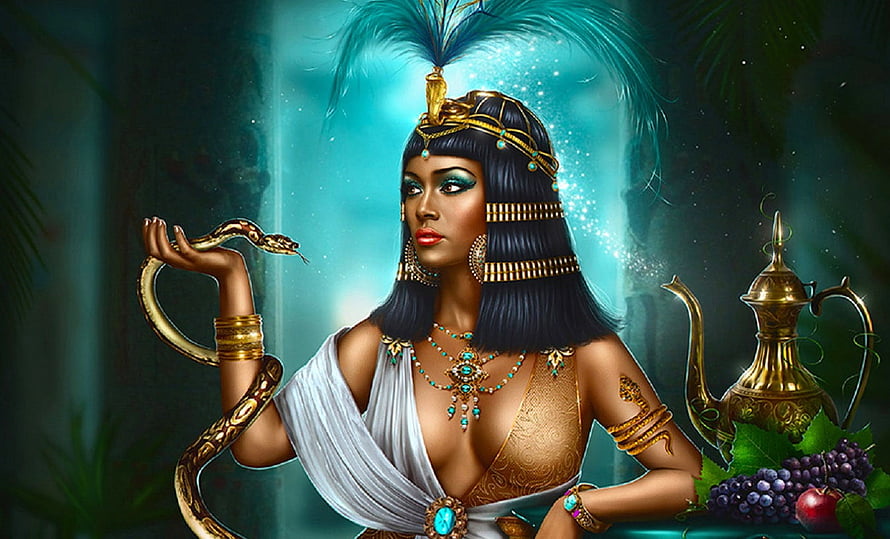Cleopatra Fantasy Portrait with Golden Snake and Egyptian Jewelry HD wallpaper