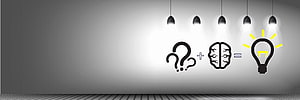 Innovative Thinking Concept with Question Marks, Brain, and Lightbulb on Minimalist Wall HD wallpaper
