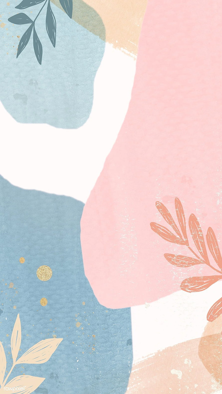Pastel Abstract Watercolor Background with Botanical Leaf Accents and Gold Dots HD phone wallpaper