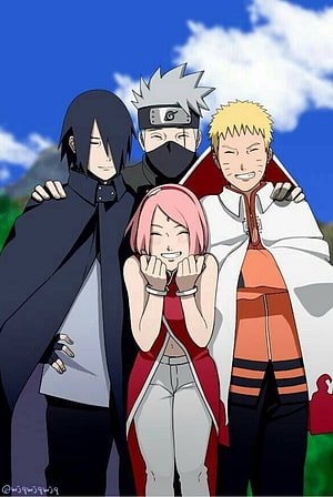 Naruto Shippuden Team 7 Group Portrait with Sasuke, Kakashi, Sakura, and Naruto HD phone wallpaper