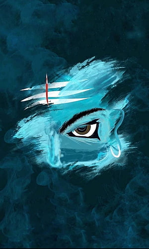 Mahakal Mystical Eye Portrait with Trishul and Crescent Moon in Dark Blue Smoke HD phone wallpaper