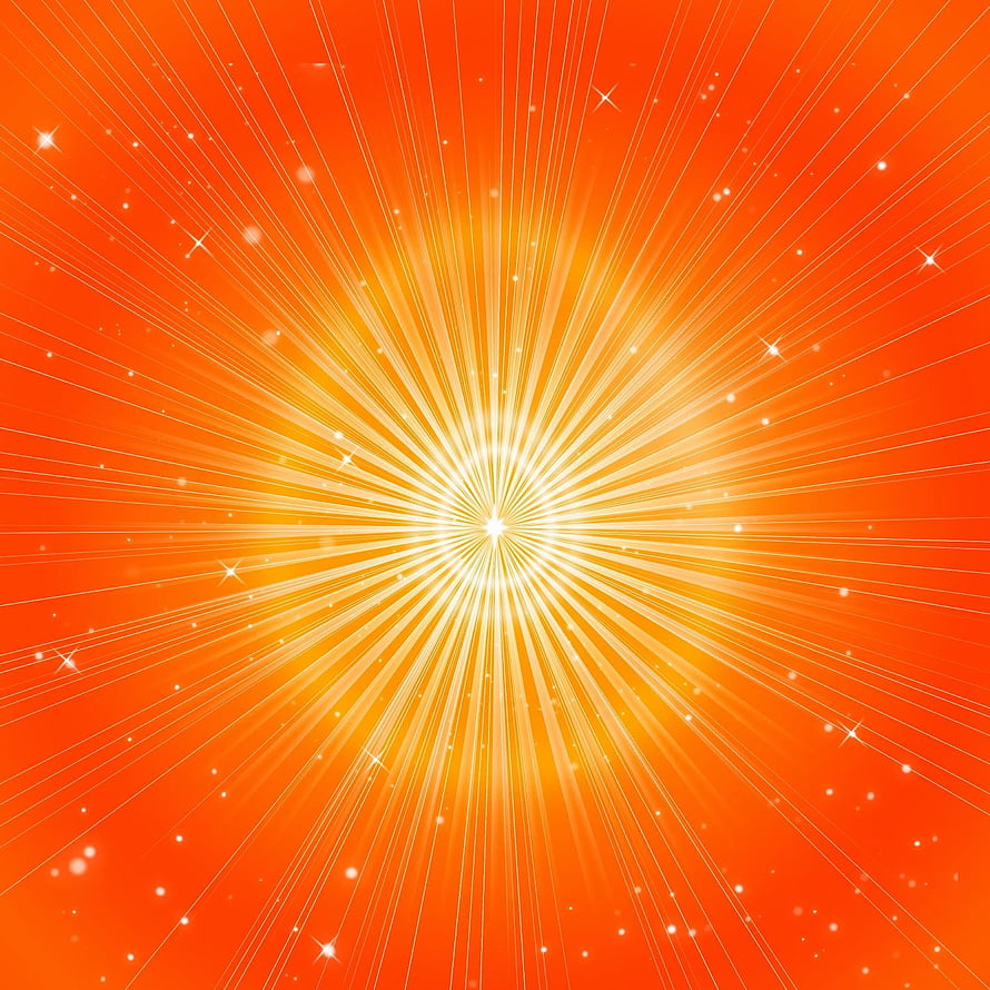 Radiant Orange Sunburst with White Light Rays and Sparkling Stars HD phone wallpaper