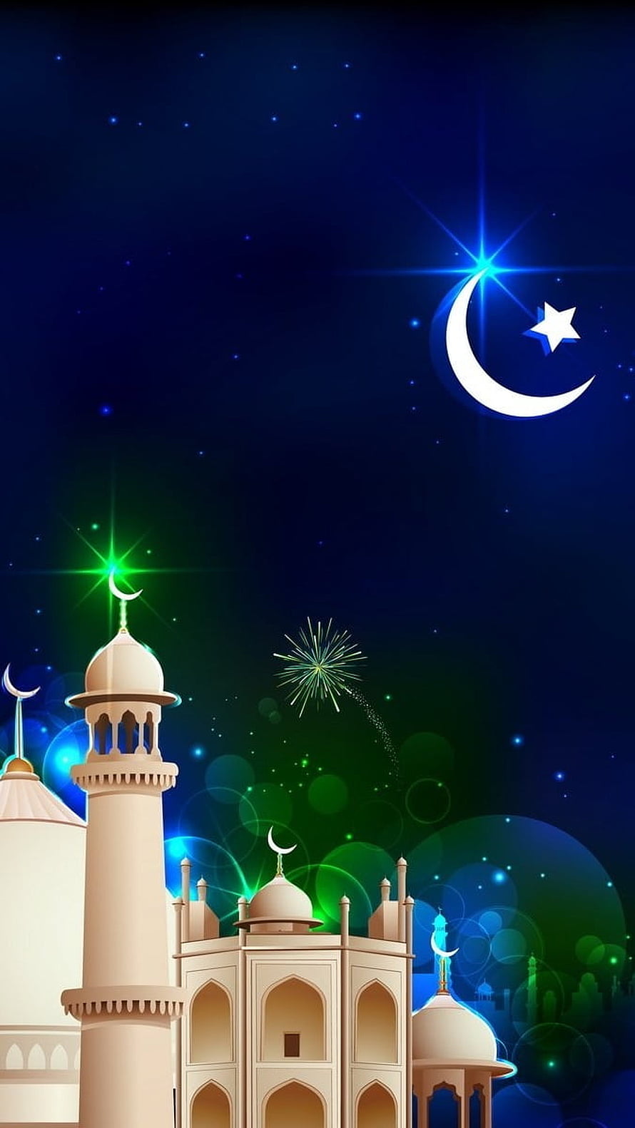 Eid Mubarak Mosque Silhouette with Crescent Moon and Starry Night Sky HD phone wallpaper