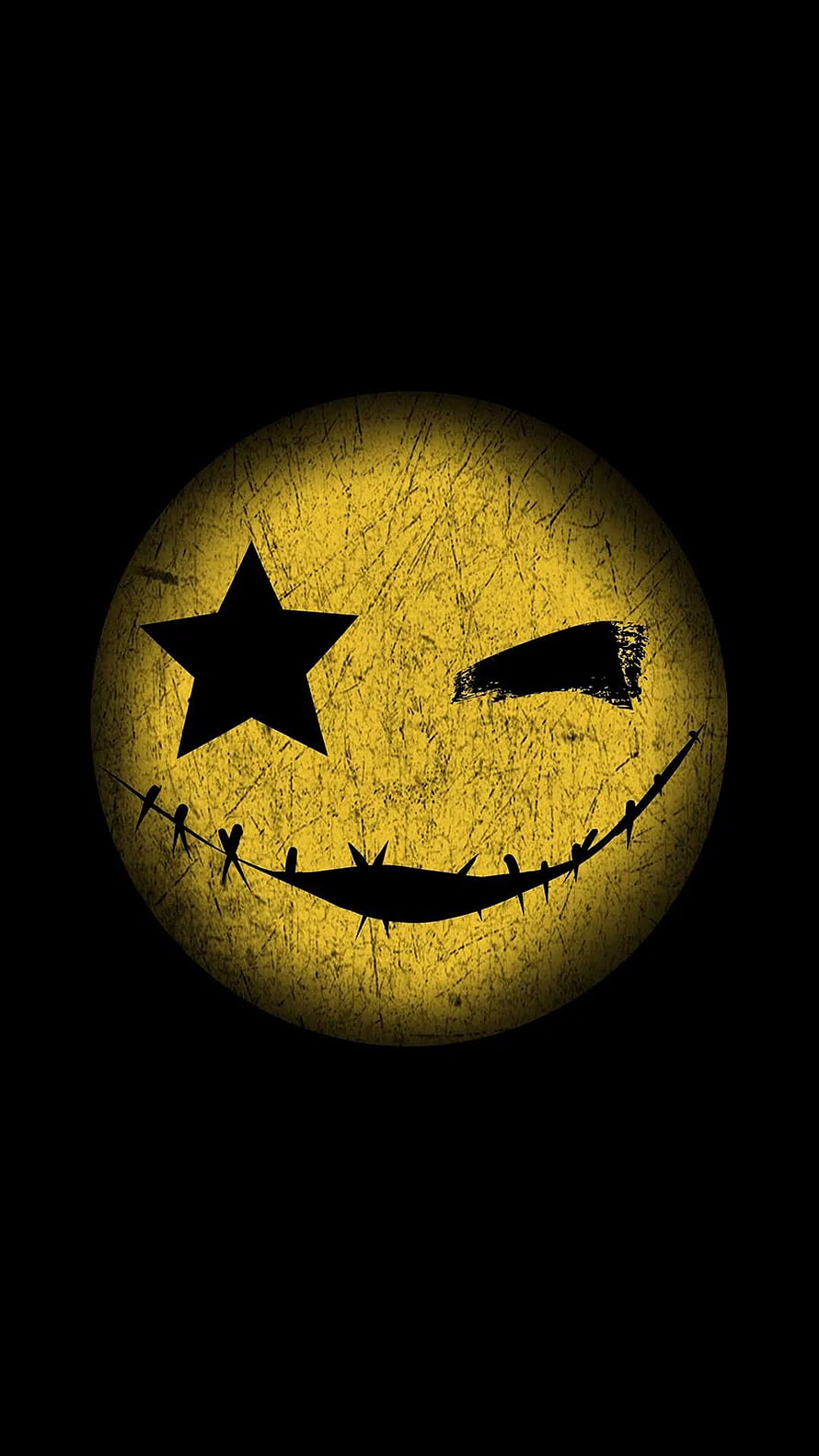 Grungy Yellow Star-Eyed Smiley Face on Black Background HD phone wallpaper