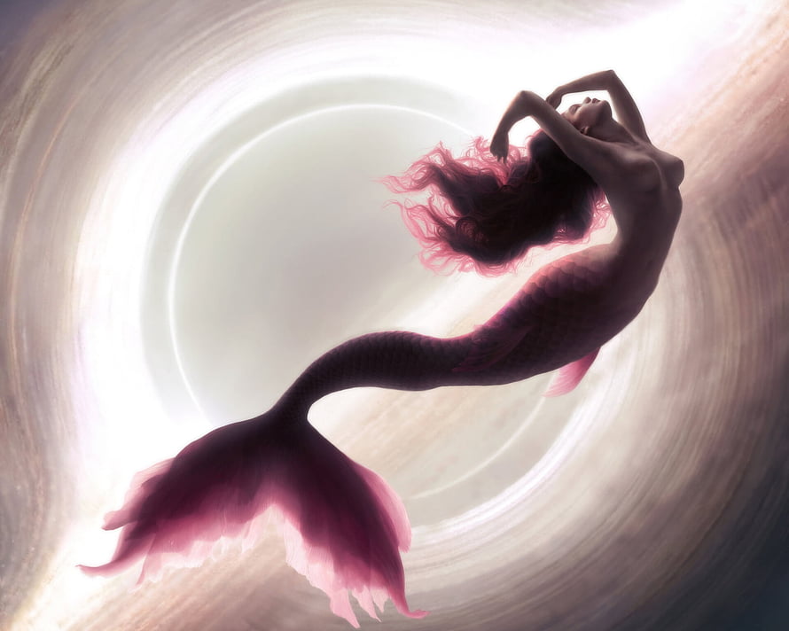 Ethereal Mermaid Silhouette Swirling Through a Luminous Cosmic Vortex HD wallpaper