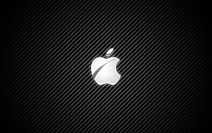 Apple Logo on Black Carbon Fiber Texture with Diagonal Weave Pattern HD wallpaper