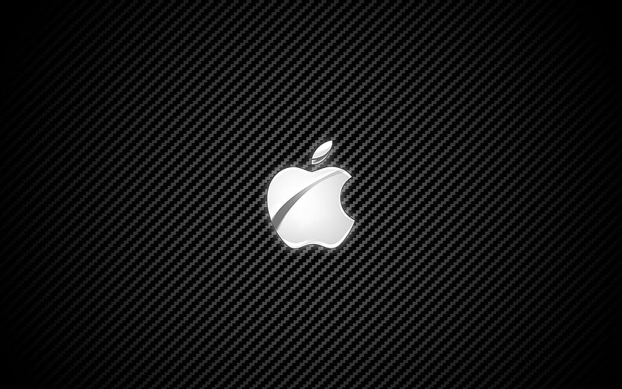 Apple Logo on Black Carbon Fiber Texture with Diagonal Weave Pattern HD wallpaper