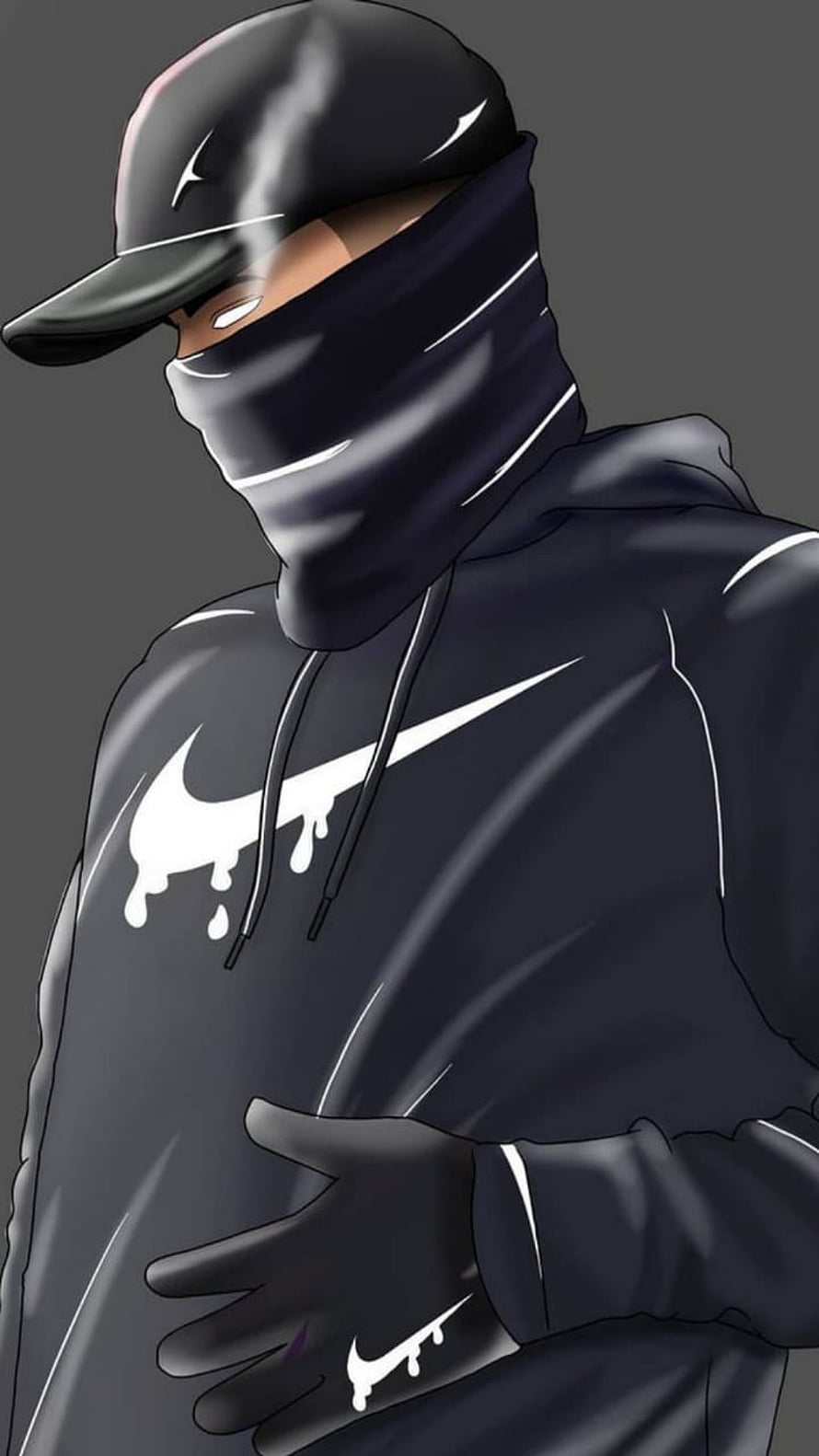 Digital Illustration of a Favela Street Style Character in Black Nike Hoodie and Cap HD phone wallpaper