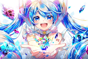 Hatsune Miku Crystal Artwork with Prismatic Gems and Blue Twin Tails HD wallpaper