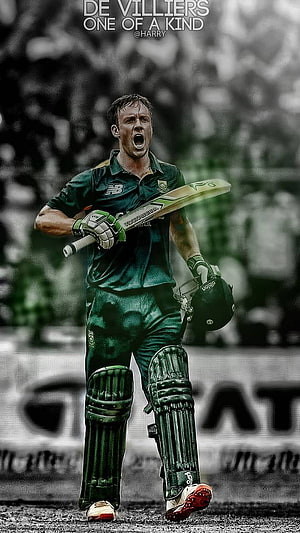 AB de Villiers Celebrating a Cricket Hit in Green South Africa Kit HD phone wallpaper