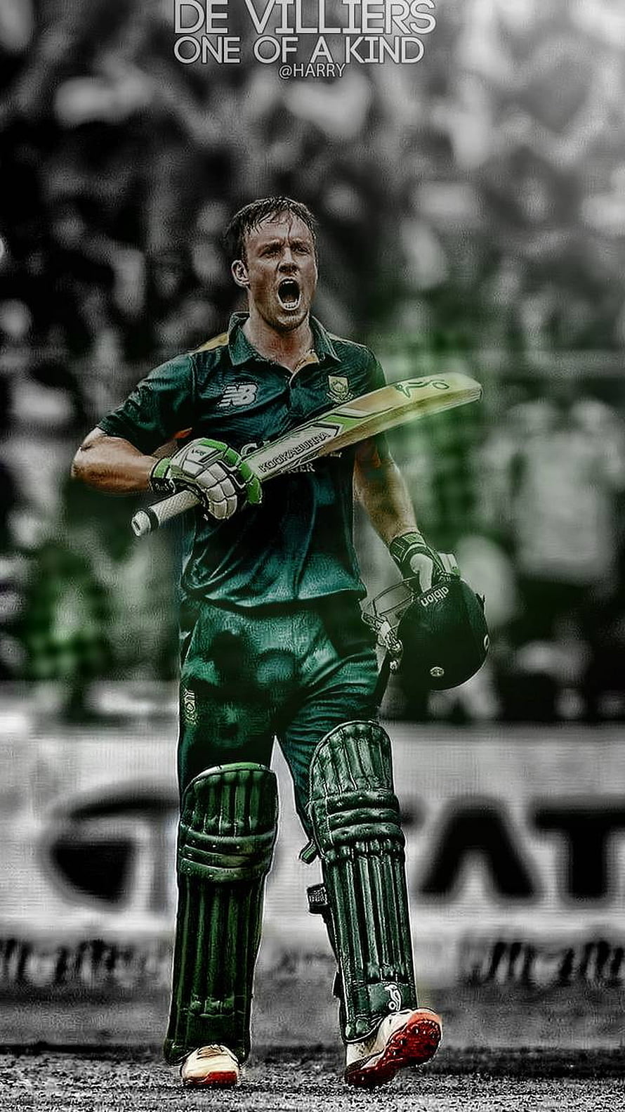 AB de Villiers Celebrating a Cricket Hit in Green South Africa Kit HD phone wallpaper