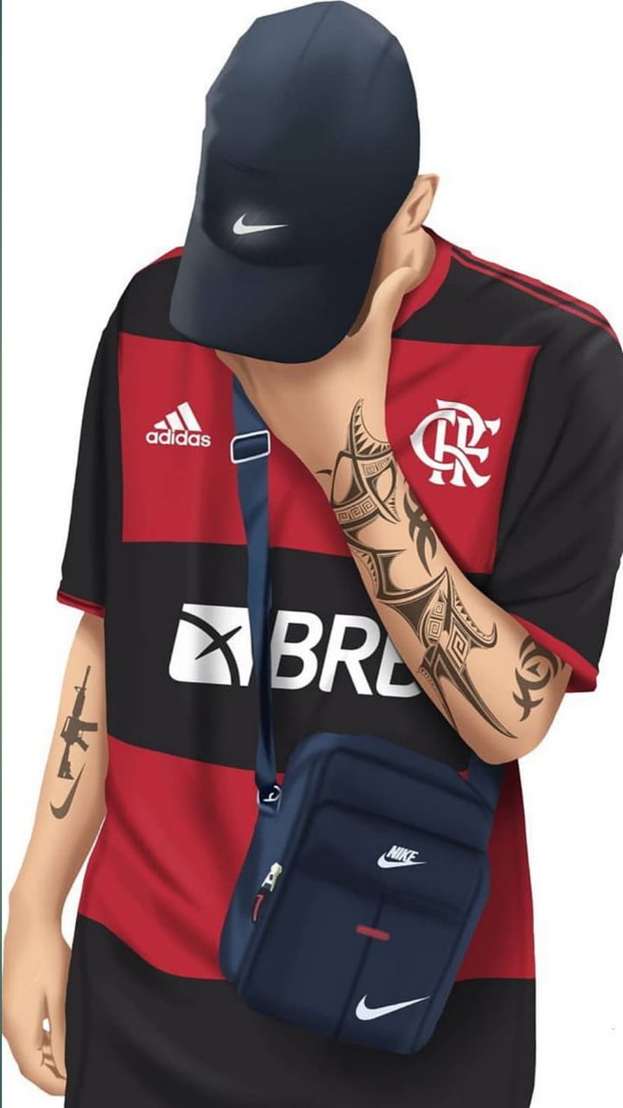 Flamengo Fan Digital Illustration Wearing Nike Cap and Crossbody Bag HD phone wallpaper