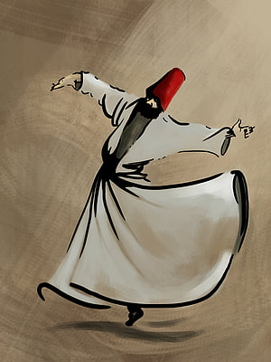 Whirling Dervish in Traditional White Robe and Red Hat Performing Sufi Dance HD phone wallpaper