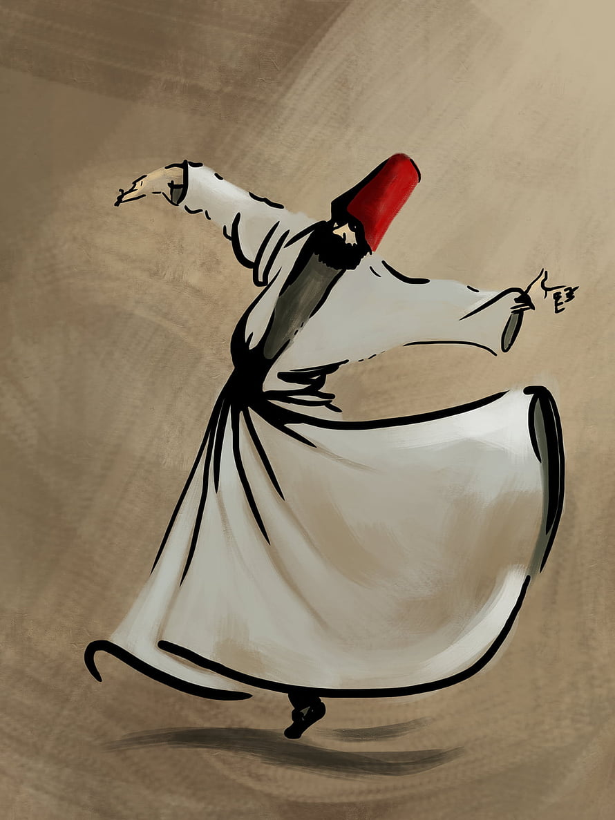 Whirling Dervish in Traditional White Robe and Red Hat Performing Sufi Dance HD phone wallpaper