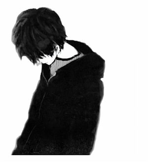 Melancholic Anime Boy in Black Hoodie with Head Down HD phone wallpaper