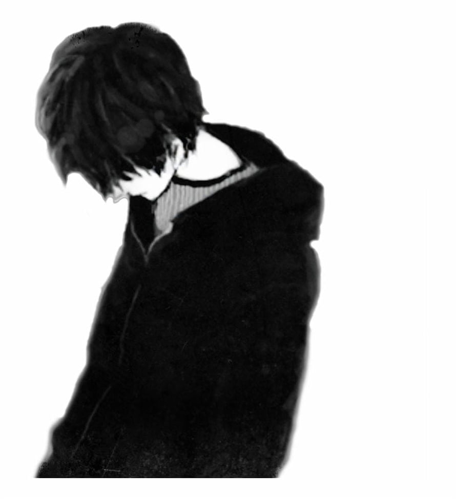 Melancholic Anime Boy in Black Hoodie with Head Down HD phone wallpaper