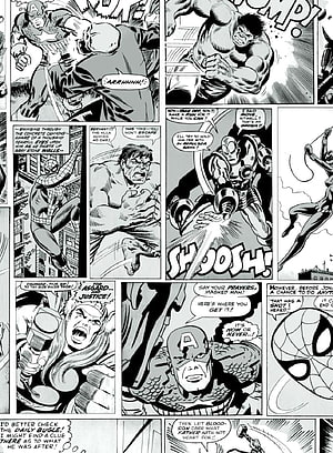 Classic Marvel Comic Page Featuring Captain America, Spider-Man, and The Hulk in Epic Black and White Battle HD phone wallpaper