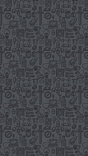 Dark Grey Doodle Pattern with Gaming and Tech Icons HD phone wallpaper