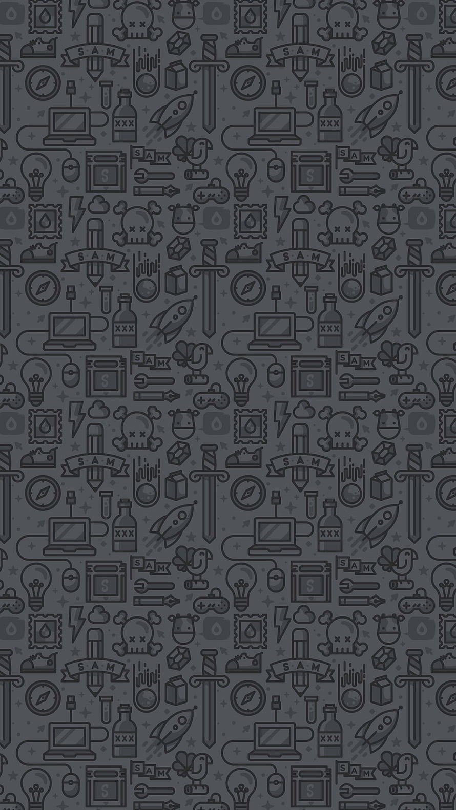 Dark Grey Doodle Pattern with Gaming and Tech Icons HD phone wallpaper