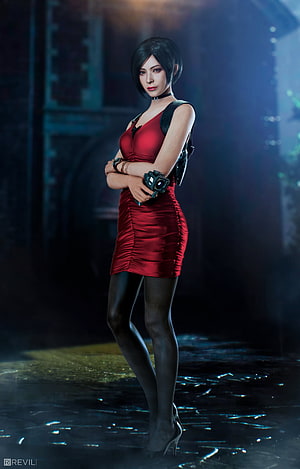 Ada Wong in Red Dress from Resident Evil 2 Standing in Dark Alley HD phone wallpaper