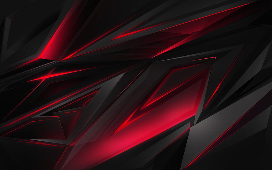 Dark Geometric Abstract 3D Art with Glowing Red Neon Lines and Sharp Angular Shapes HD wallpaper