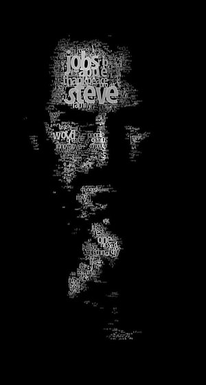 Steve Jobs Word Cloud Portrait on Black Background HD phone wallpaper