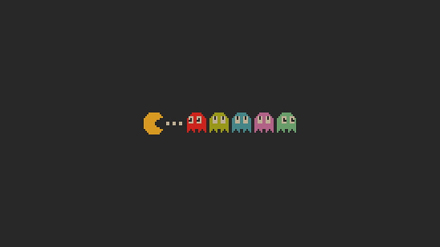 Pac-Man and Ghosts Pixel Art on Dark Background HD wallpaper