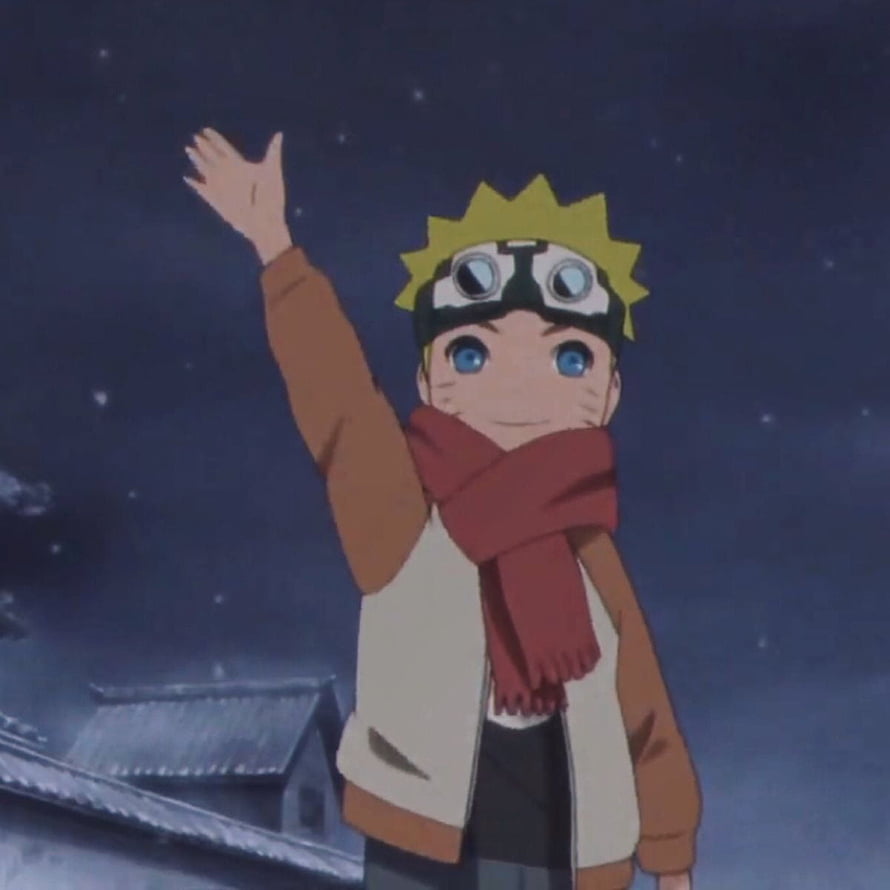 Young Naruto Uzumaki Waving in Snowy Night Scene HD phone wallpaper