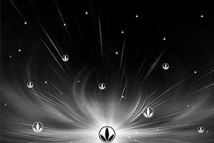 Herbalife Logo Radiating Light Burst on Dark Background with Scattered Brand Icons HD wallpaper