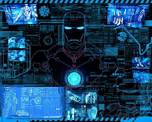 Iron Man Mark 85 Armor Blueprint and Stark Industries Schematic Interface HD wallpaper