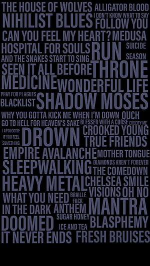 Bring Me The Horizon Song Titles Typography Art on Black Background HD phone wallpaper