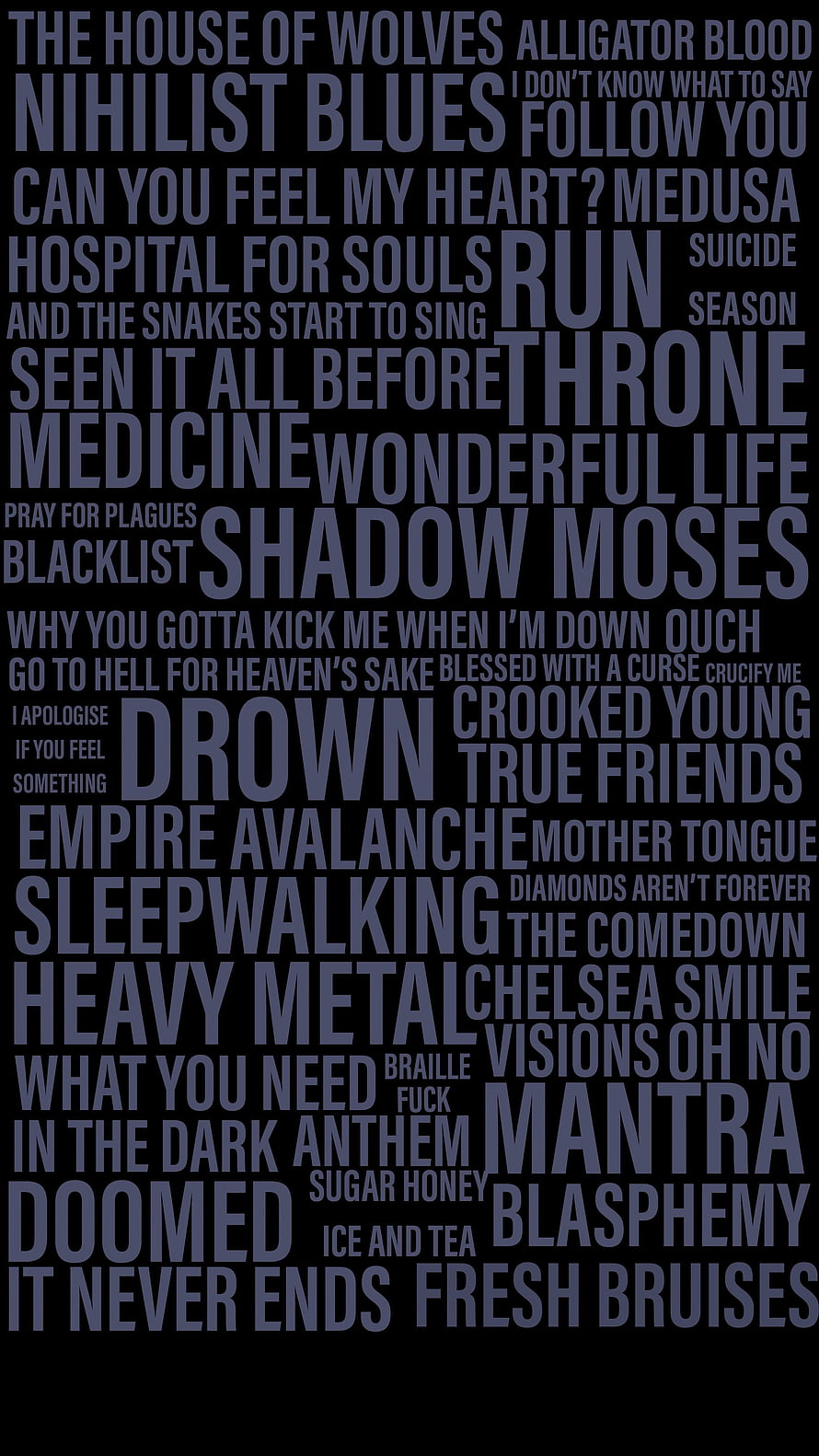 Bring Me The Horizon Song Titles Typography Art on Black Background HD phone wallpaper