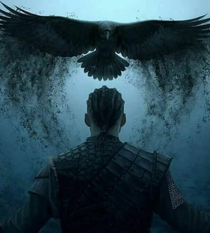 Ivar the Boneless from Vikings with a soaring raven against a misty backdrop HD phone wallpaper