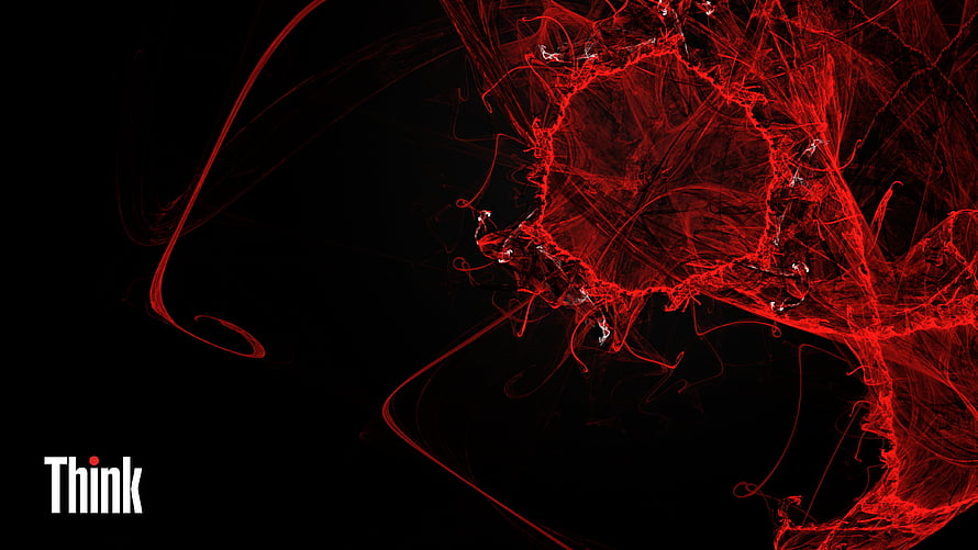 Lenovo Think Abstract Red Fiber Art on Black Background HD wallpaper