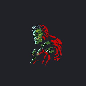 Hulk Minimalist Vector Illustration with Red and Green Accents on Dark Background HD phone wallpaper