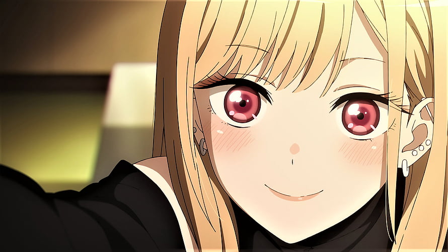 Marin Kitagawa Anime Character Close-Up Portrait with Blonde Hair and Red Eyes HD wallpaper