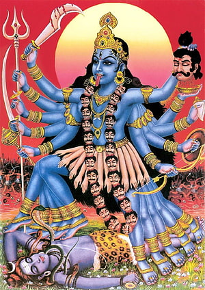 Maa Kali Devotional Artwork with Multiple Arms and Weapons HD phone wallpaper