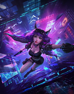 Cyberpunk Female Character with Cat Ears and Goggles in Neon Futuristic City HD phone wallpaper