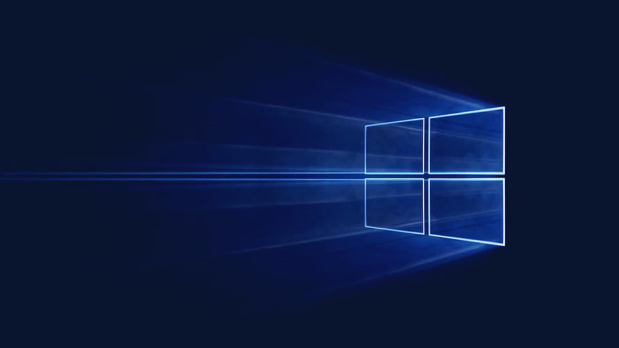 Windows 10 Glowing Blue Window Logo on Dark Background with Light Rays HD wallpaper